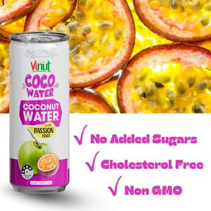 Agua de Coco Sin Azúcar con Puré de Maracuyá 320ml, 100% Jugo, Venta al Por Mayor, Marca Privada, Muestra Gratuita, Fabricante de Vietnam - Product Image 2
