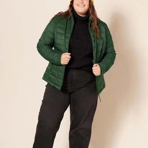Chaqueta Acolchada Verde para Mujer, Manga Larga, Cuello Alto, Cierre de Cremallera, Abrigo Cálido de Invierno, Color Sólido, Poliéster Tejido - Product Image 6