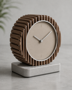 Minimalist Circular Wood Desk <b>Clock</b> With Beige Face Silent Quartz Movement - Product Image 1