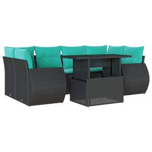 Ensemble de canapés de jardin en polyrotin noir 7 pièces avec coussins, mobilier d'extérieur de style contemporain - Product Image 2