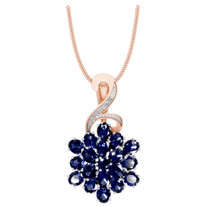 สร้อยคอทองคำสีขาว14K สุดหรูพร้อมไพลินรูปดอกไม้และพลอยแซฟไฟร์ดีไซน์สวยพร้อมจี้พลอยแซฟไฟร์แบบคลัสเตอร์ - Product Image 1