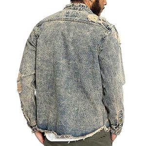 OEM Slim Fit Ripped <b>Denim</b> Biker <b>Jacket</b> <b>Custom</b> Embroidered Wholesale Vintage Streetwear Jean Outerwear for Men <b>Jacket</b> - Product Image 4
