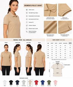 เสื้อโปโลสีเบจสำหรับผู้หญิง ผ้าฝ้าย 100% ผ้าปิเก้ถัก แขนสั้น สีพื้น สวมใส่สบาย ระบายอากาศได้ดี ทรงปกติ - Product Image 4