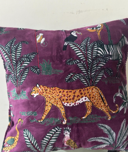 Luxury Purple Velvet Cushion Cover | Removable | Washable | <b>Decorative</b> <b>Pillow</b>| Purple Velvet cushion Cover Forest Animal Print - Product Image 5