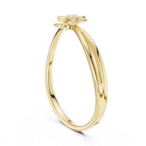 Anillo con forma de flor, minimalista, con diamante de corte redondo, para mujer, de oro amarillo macizo de 14k, para compromiso, aniversario, regalo de boda - Product Image 4