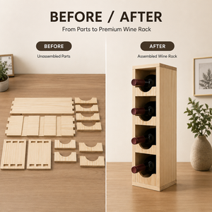 Estante para Vino de Madera Natural de Cuatro Niveles, Decoración Minimalista para Almacenamiento de Botellas de Vino - Product Image 4
