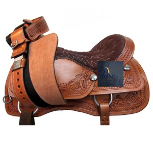 อานม้าหนังแท้ลายดอกไม้สไตล์ตะวันตก พร้อมตะกร้าหนังตกแต่งด้วยมือ สำหรับแข่งม้าบาร์เรลเรซซิ่ง  ตกแต่งด้วยโลหะคอนโชส์  ที่นั่งหนังกลับสีน้ำตาล ขนาด 10 นิ้ว ถึง 18 นิ้ว - Product Image 6