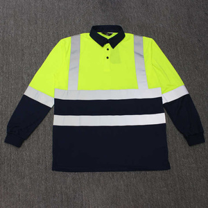Chemise de travail haute visibilité réfléchissante pour homme, manches courtes, jaune orange avec bas bleu marine et bandes argentées - Product Image 5