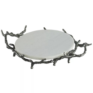 Plateau de service pour restaurants et hôtels, vaisselle de table, avec dessus en bois, fabrication de qualité, base en métal à motif floral - Product Image 3