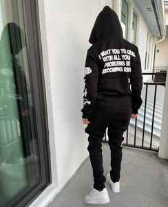 Conjunto Deportivo de 2 Piezas, Estilo Americano Clásico, Pantalones y Sudadera con Capucha, Lavado Ácido, Estampado, Ajustado, Ligero, Retro - Product Image 2