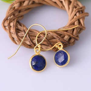 Boucles d'oreilles en argent sterling 925 plaqué or 14 carats avec lapis-lazuli, bijoux faits à la main pour femmes, cadeau élégant - Product Image 4