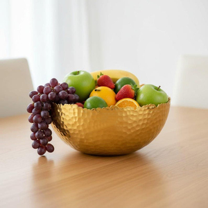 Cuenco Redondo de Metal Dorado Martillado para Servir, Frutero, Utensilios de Cocina, Artesanía, Decoración de Mesa, Centro de Mesa Moderno y Lujoso, Regalo - Product Image 1