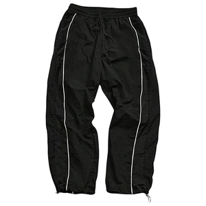 Men's Black Track Pants <b>White</b> Side Stripes Elastic Waist Drawstring Casual <b>Joggers</b> Breathable Polyester Lightweight Loose Fit - Product Image 1