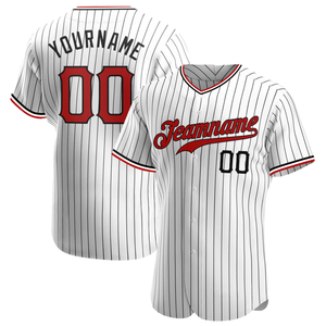 Camiseta de Béisbol Auténtica Blanca con Rayas Rojas y Negras para Hombre, Uniforme de Equipo con Botones, Ropa Deportiva Transpirable para el Día del Partido - Product Image 1