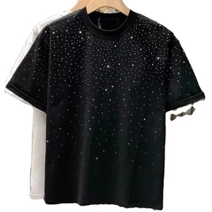 Camisetas Personalizadas con Pedrería, Negras, 100% Algodón, Camisetas de Cuello Redondo para Hombre, Ropa Urbana de Verano, Camiseta con Cristales Brillantes, Diseño OEM - Product Image 2