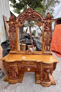 Intricately Carved Royal Console <b>Table</b> with Matching <b>Mirror</b> Makeup Vanity Carved Wooden <b>Mirror</b> Dresser for Bedroom Hotel Villa - Product Image 5