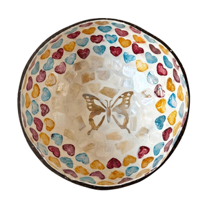 Bol en noix de coco nacré papillon, mosaïque artisanale, bol décoratif naturel, décoration d'intérieur unique, artisanat artistique - Product Image 1