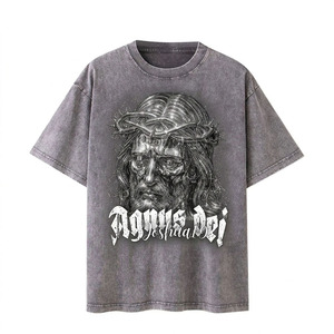 T-shirt vintage surdimensionné à manches courtes pour homme, imprimé Agnus Dei Jésus-Christ Couronne d'épines, 100% coton jersey, col rond, grandes tailles - Product Image 1