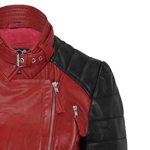 <b>Women</b> Real Leather Motorcycle <b>Jacket</b> Ladies Biker Slim Fit Black <b>Zip</b>-<b>Up</b> Customized Embroidery Logo Factory Wholesale - Product Image 6
