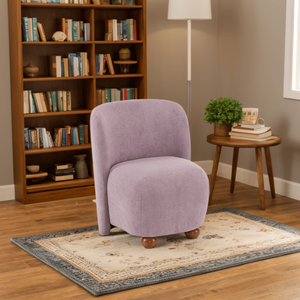 Moderno viola senza braccia basso schienale accento sedia con piedi in legno di pino per piccoli spazi di vita camera da letto balcone ufficio angolo di lettura - Product Image 3