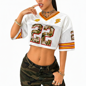 American Football Jersey Shirt Printed Vintage Sport Mesh Retro Number <b>Crop</b> <b>Top</b> <b>Mens</b> Color Block Cropped Oversized Custom Shirts - Product Image 1