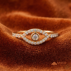 Bague de luxe en or 18 carats et argent sterling 925, amulette œil protecteur avec diamant et moissanite |   Bague de fiançailles traditionnelle pour femme certifiée IGI - Product Image 1