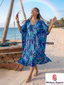 Women Beach Printed <b>Kaftan</b> Dress Loose Fit Comfortable <b>Summer</b> Cover Up Resort Wear Island Holiday Style Custom Bulk Supply - Product Image 5
