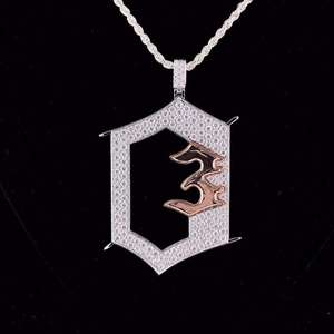 Iced Out <b>Charm</b> Frame Pendant <b>Silver</b> and Rose Gold Tone Abstract Design Hip Hop Moissanite Jewellery for Men Women at Low Price - Product Image 3