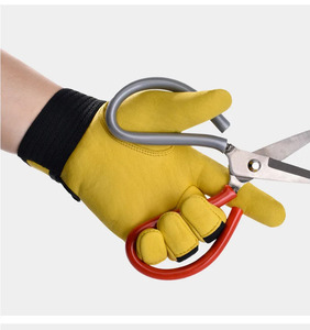Gants de travail en cuir jaunes et noirs pour l'extérieur, à doigts complets, antidérapants, avec fermeture auto-agrippante, unisexes, pour l'été - Product Image 2