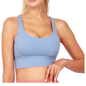 Women's Light <b>Blue</b> Seamless Sports <b>Bra</b> Scoop Neck Racerback Medium Support Yoga Workout Top Breathable Solid Color - Product Image 5