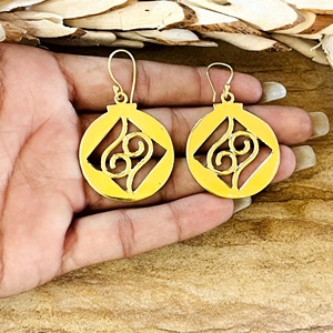 Boucles d'oreilles pendantes Bohème Design Unique Arbre de Vie en Laiton Naturel pour Femme, Cercle Filigrane Plaqué Or 18 carats pour Vente en Gros/OEM/ODM - Product Image 2