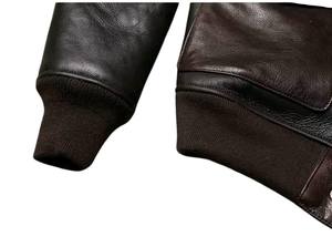 Blouson aviateur en cuir marron de qualité supérieure pour homme, style vintage, col en peau de mouton, design hiver et mode, fermeture éclair. - Product Image 4