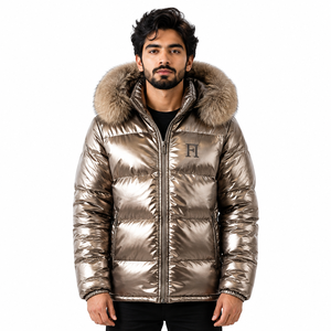 OEM <b>Men</b>’s Reflective Quilted Puffer <b>Jacket</b> with Fur Hood <b>Warm</b> and Stylish Quilted Padded Varsity Bomber <b>Men's</b> <b>Jacket</b> Wholesale - Product Image 1