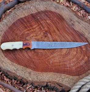 A&M EnterPrises Handmade Damascus Steel Fillet <b>Knife</b> with <b>Bone</b> <b>Handle</b> Red Wood Spacer Wooden Gift Box Survival Hunting <b>Knives</b> - Product Image 4