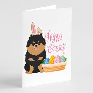 Whimsical A7 Size 5x7 Black Tan Pomeranian <b>Easter</b> Greeting <b>Cards</b> <b>Pack</b> of 8 Blank Note <b>Cards</b> with Envelopes - Product Image 1