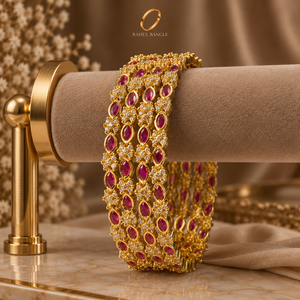 Magnifique Bracelet Tendance Plaqué Or en Laiton avec Diamants Américains et Pierres Roses de style Cachemire pour Femme, Bijoux Indiens de Mariée en Gros - Product Image 1