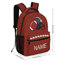 Mochila de fútbol americano roja con diseño de casco y balón, nombre personalizado, uso escolar, resistente al agua, para todas las estaciones