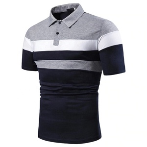 Polo à manches courtes pour homme, à rayures et blocs de couleur, tricoté, décontracté, rouge, blanc, bleu marine - Product Image 2