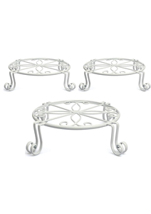 Support de pot de fleurs en fer forgé blanc ornemental avec plateforme ronde à volutes, support de plante en métal vintage pour la maison et le balcon - Product Image 2