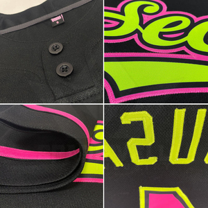 Maillot de baseball noir personnalisé pour homme, manches courtes, sublimation rouge et verte, nom et numéro de l'équipe, évacuation de l'humidité, fermeture boutonnée, vêtements de sport - Product Image 5