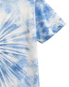 Camiseta Tie Dye Azul y Blanca para Hombre, Cuello Redondo, Manga Corta, Algodón, Estilo Vintage, Casual, Streetwear, OEM, Venta al Por Mayor, Calidad de Exportación - Product Image 5