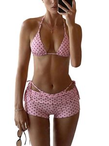 Women's Summer <b>Bikini</b> with Shorts Fashion Two Piece Halter Swimsuit Custom Logo Beachwear With Shorts Swimwear Fashion Swim Suit - Product Image 2