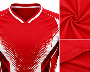 Conjunto de Camiseta y Pantalones Cortos de Fútbol Geométricos Rojos y Blancos para Hombre, Transpirables, Ajuste Atlético, para Todas las Temporadas, con Estampado Sublimado - Product Image 5