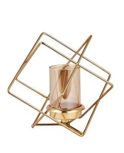 Porte-bougie en métal plaqué or moderne, design géométrique, décoration de bureau, style minimaliste, décoration intérieure - Product Image 2