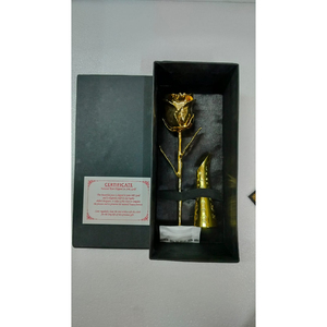 Rose naturelle éternelle artisanale plaquée or 24 carats, avec longue tige, livrée dans un coffret cadeau élégant et romantique. - Product Image 2