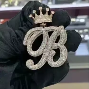 Colgante de Plata de Ley 925 con Letra B Inicial, Diseño Hip Hop, con Moissanita Brillante y Diamantes, de Tishya Diamond para Mujer - Product Image 1