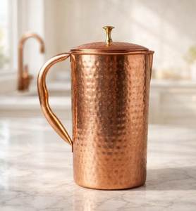 Handcrafted Copper Pitcher With Hammered Texture And Handle <b>Large</b> Capacity Home Drinkware - Product Image 4