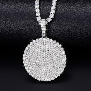 Collier pendentif rond en strass plaqué argent, style hip-hop, bijoux de mode unisexe, cadeau, charme - Product Image 1