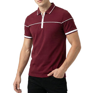 เสื้อโปโลผู้ชายแบบมีแถบตัดสี คอปกซิป แขนสั้น ระบายอากาศได้ดี ทรงเข้ารูป ผลิตจากโรงงานขายส่ง - Product Image 2