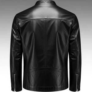 Veste en cuir véritable noire unie pour homme avec logo sur le devant, respirante et imperméable, qualité supérieure, service OEM - Product Image 2